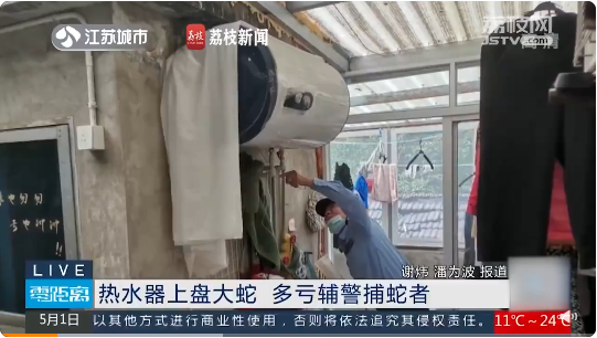 女子家中洗澡熱水器上竟盤大蛇 民警提醒：市民遇到蛇最好繞道而行